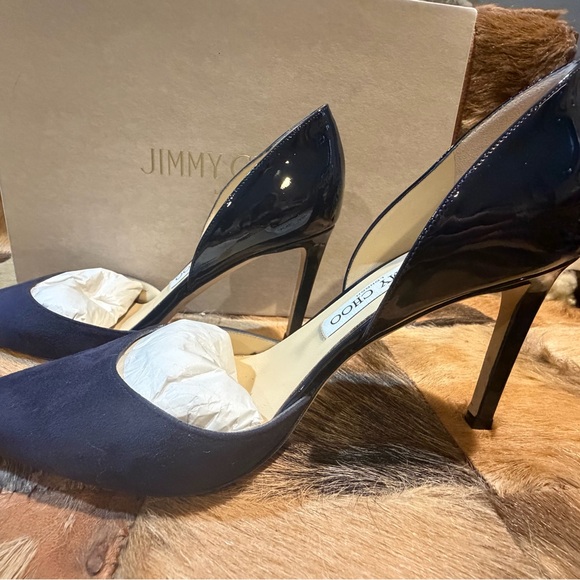 JIMMY CHOO Darylin 85 Navy Leather Pumps - Picture 8 of 12